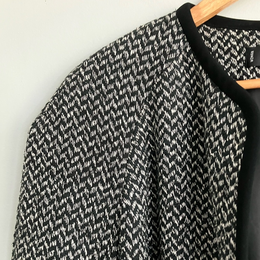KASPER Black & White Silk and Cotton Blend Open Front Blazer Size 18W - Picture 2 of 12